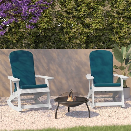 Flash Furniture White Adirondack Rockers - Teal Cushions, 2PK 2-JJ-C14705-CSNTL-WH-GG